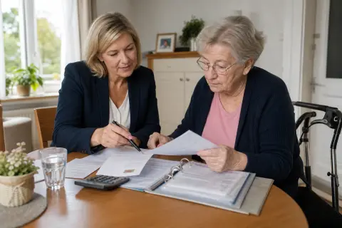 „Entlastungsbetrag 2026: 131 Euro richtig nutzen“: Angehörige und eine pflegebedürftige Person besprechen gemeinsam die Organisation des Pflegealltags.