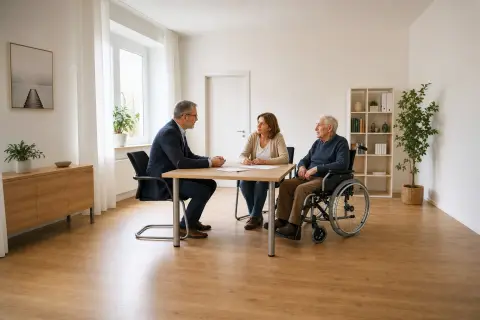 Rentenbeiträge für Pflegepersonen – Antrag „Rentenbeiträge für Pflegepersonen – Antrag“: Eine pflegende Angehörige prüft Unterlagen zur Vereinbarkeit von Beruf, Absicherung und Pflege.