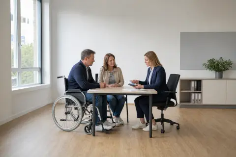 Schwerbehindertenausweis – Kosten „Schwerbehindertenausweis – Kosten“: Eine Angehörige und eine pflegebedürftige Person prüfen gemeinsam Pflegeunterlagen an einem Tisch.